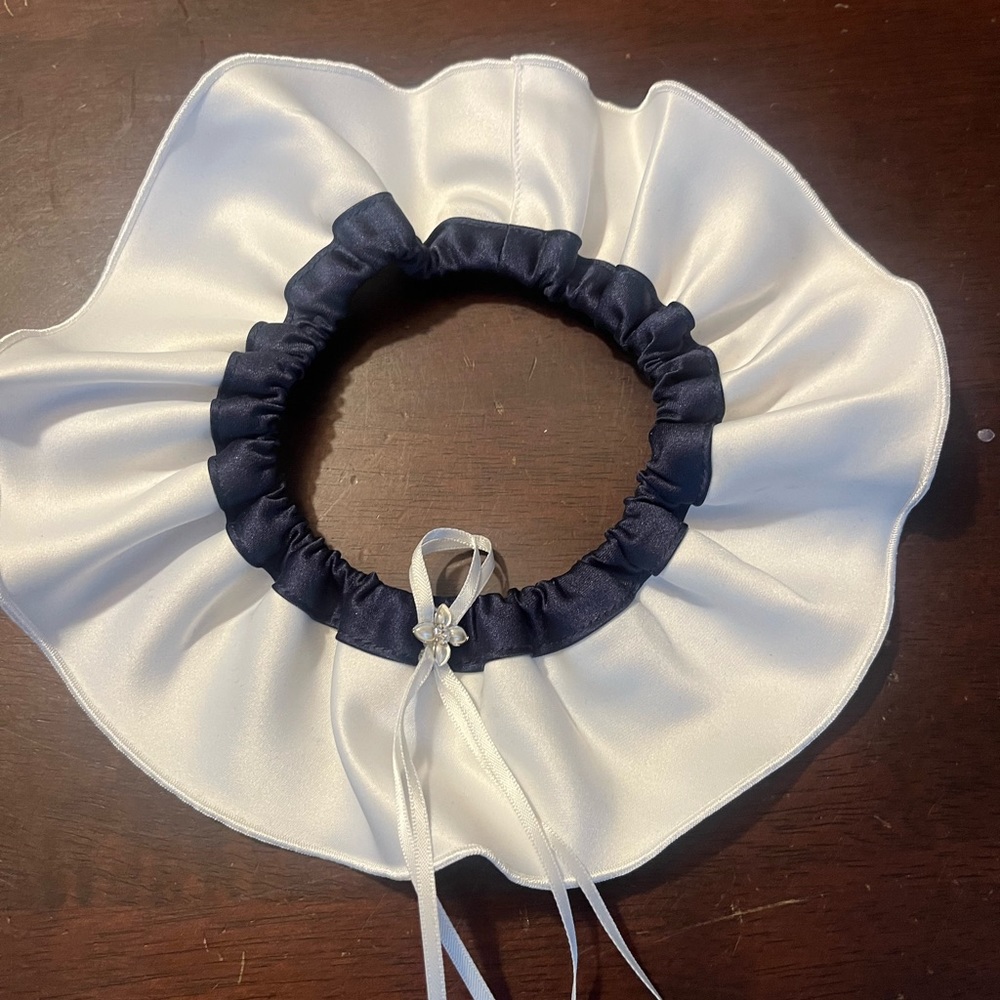White and blue wedding garter